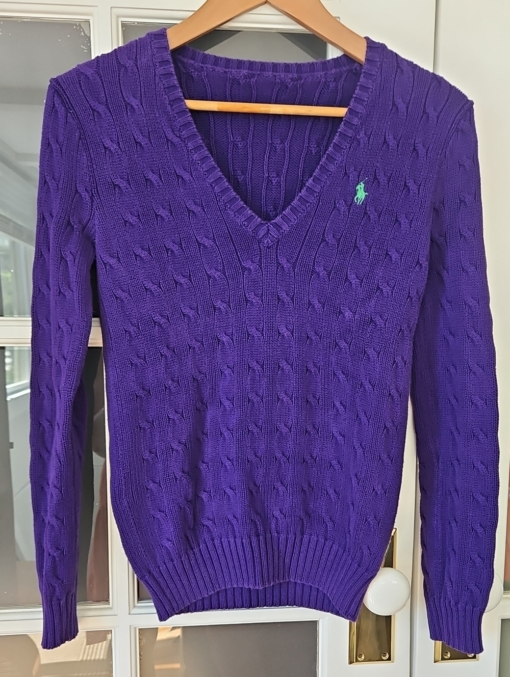 Ralph Lauren Purple Cable Knit V-Neck Sweater